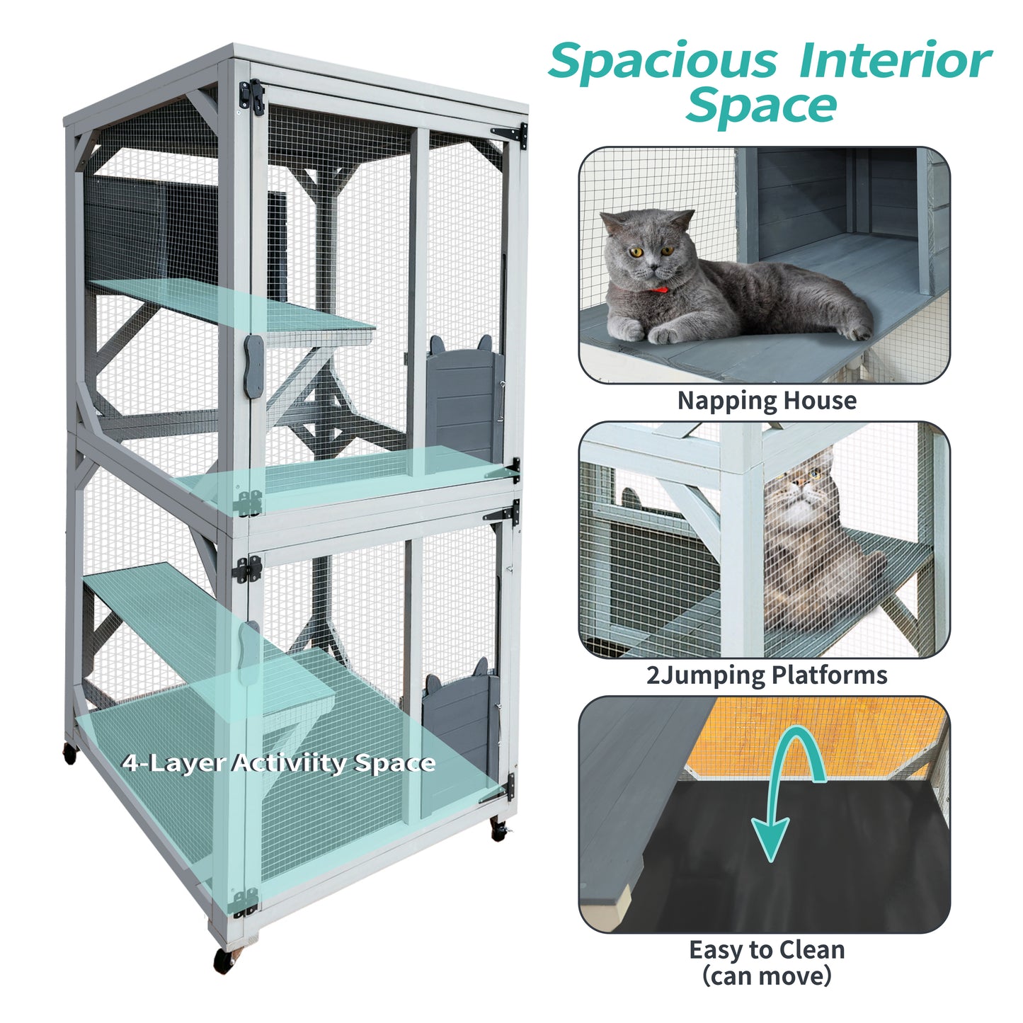 31" Wooden Catio Outdoor Cat Enclosure with Wheels