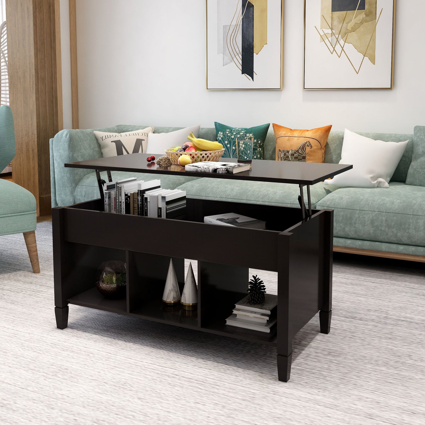 Lift Top Storage Coffee Table-Black