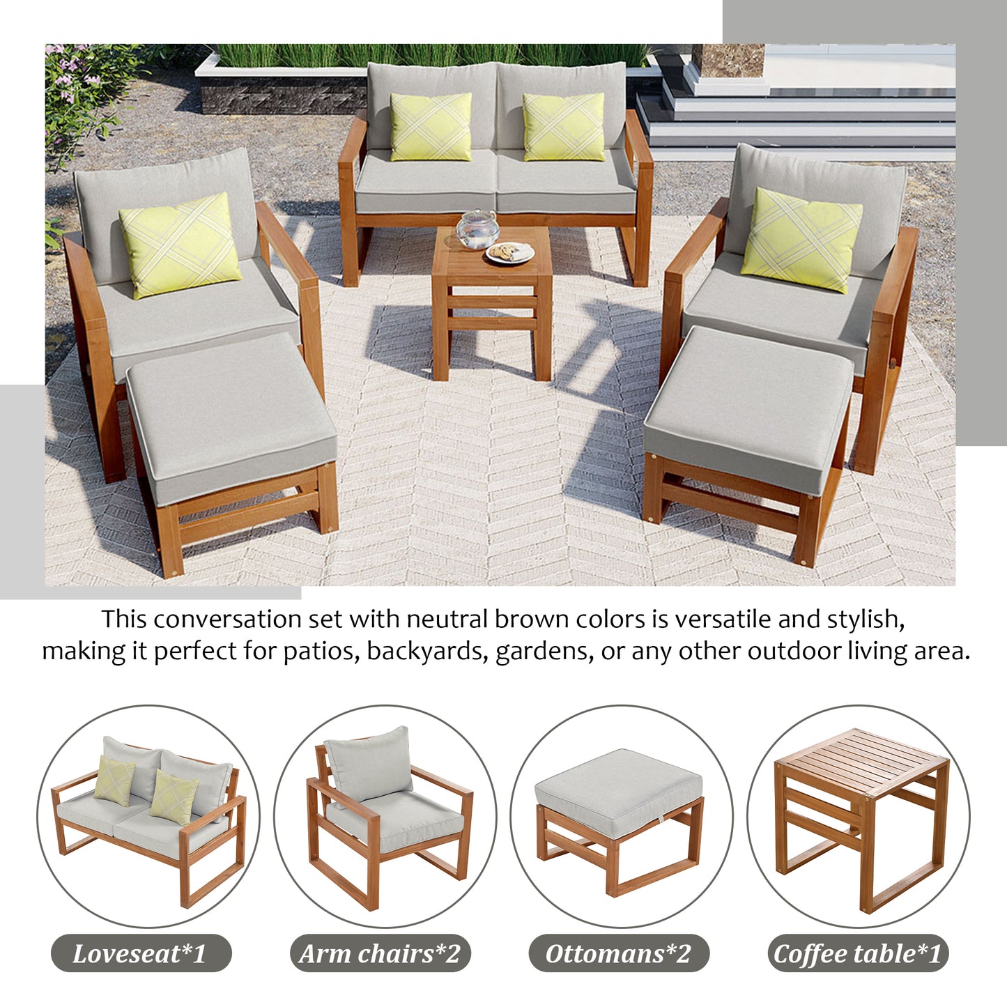 6-Piece Outdoor Wood Conversation Set