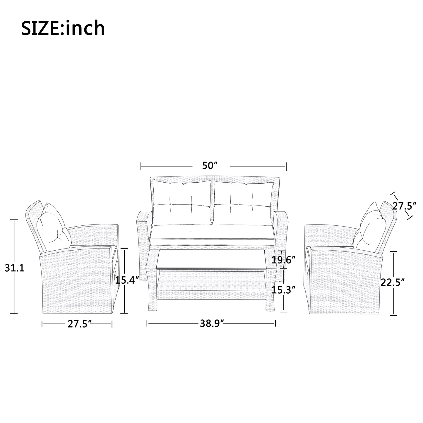 4 Piece Tan Outdoor Wicker Conversation Set with Storage Ottomans