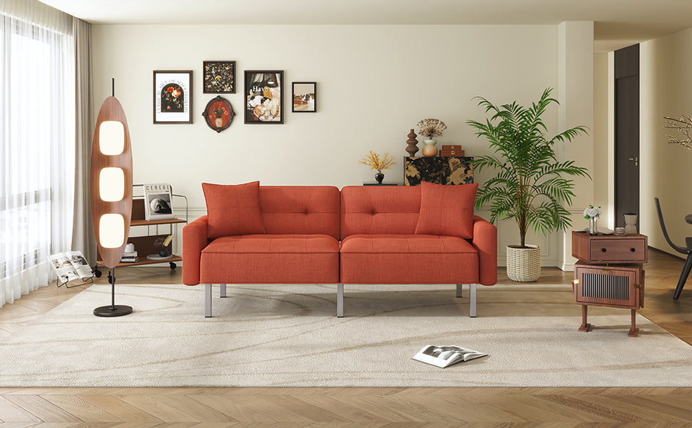 Linen Convertible Sofa Bed, Rust