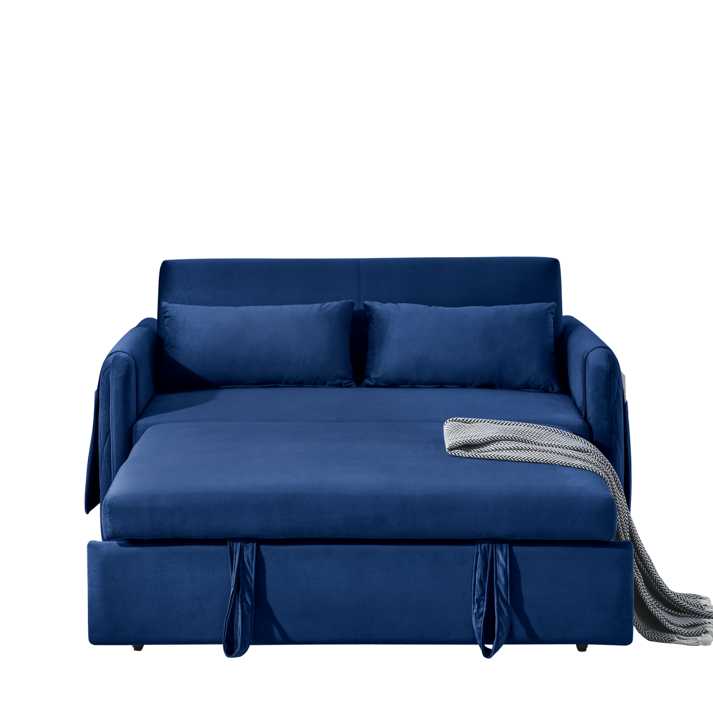 Tufted Blue Modern Convertible Sofa Bed with Detachable Arm Pockets