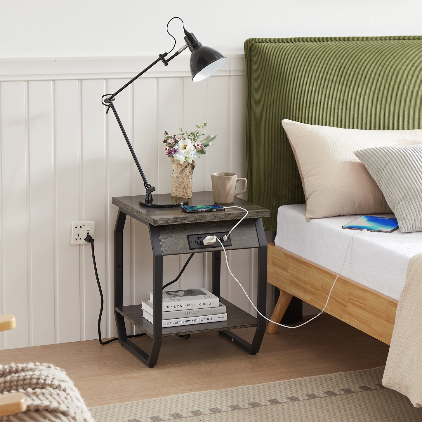 Side Table with Charging Station, Set of 2 End Tables