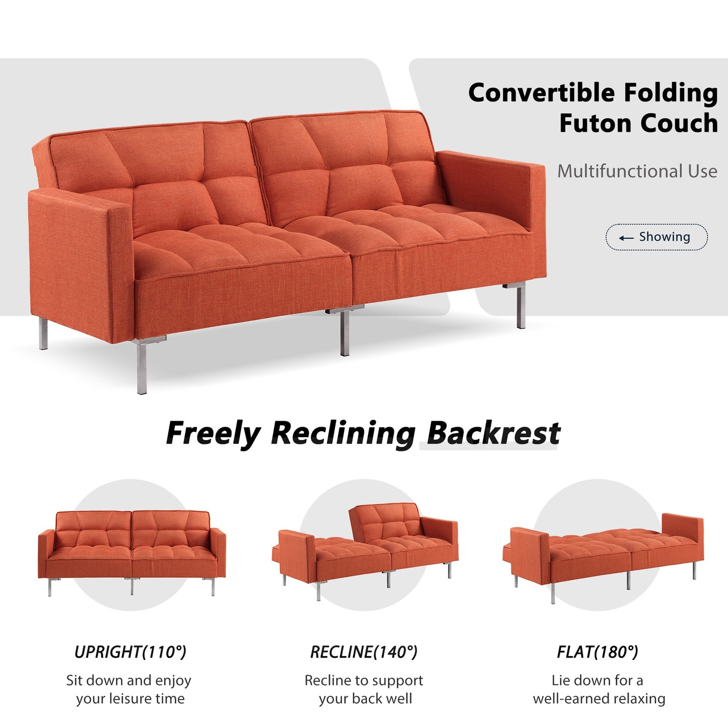Linen Convertible Sofa Bed, Rust