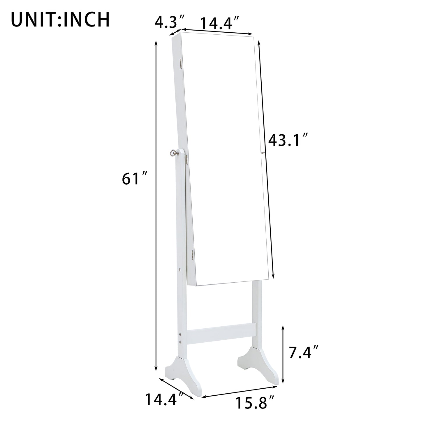 LED-lit Jewelry Storage Cabinet Standing Mirror, White