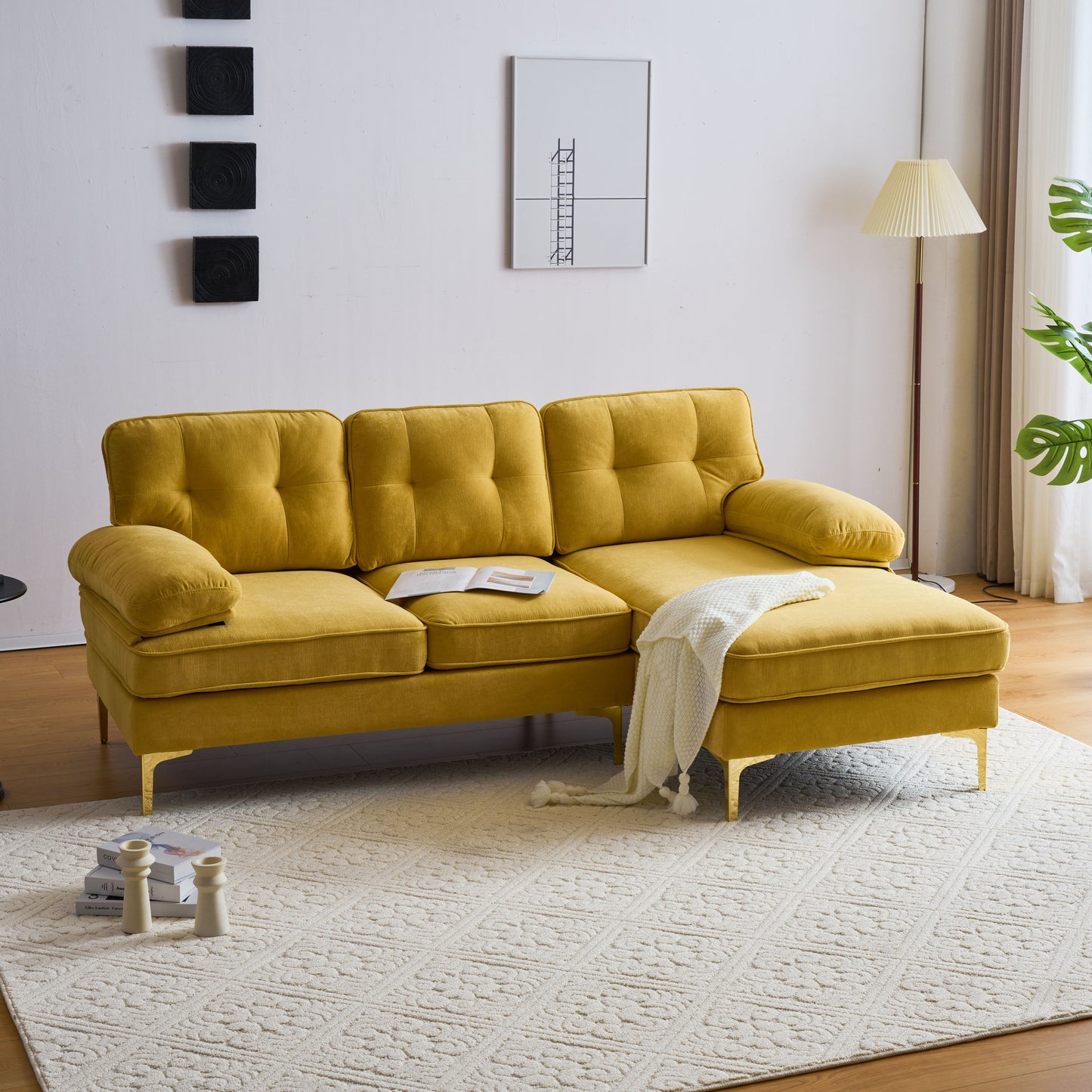 83" Modern Sectional L-Shaped Yellow Sofa