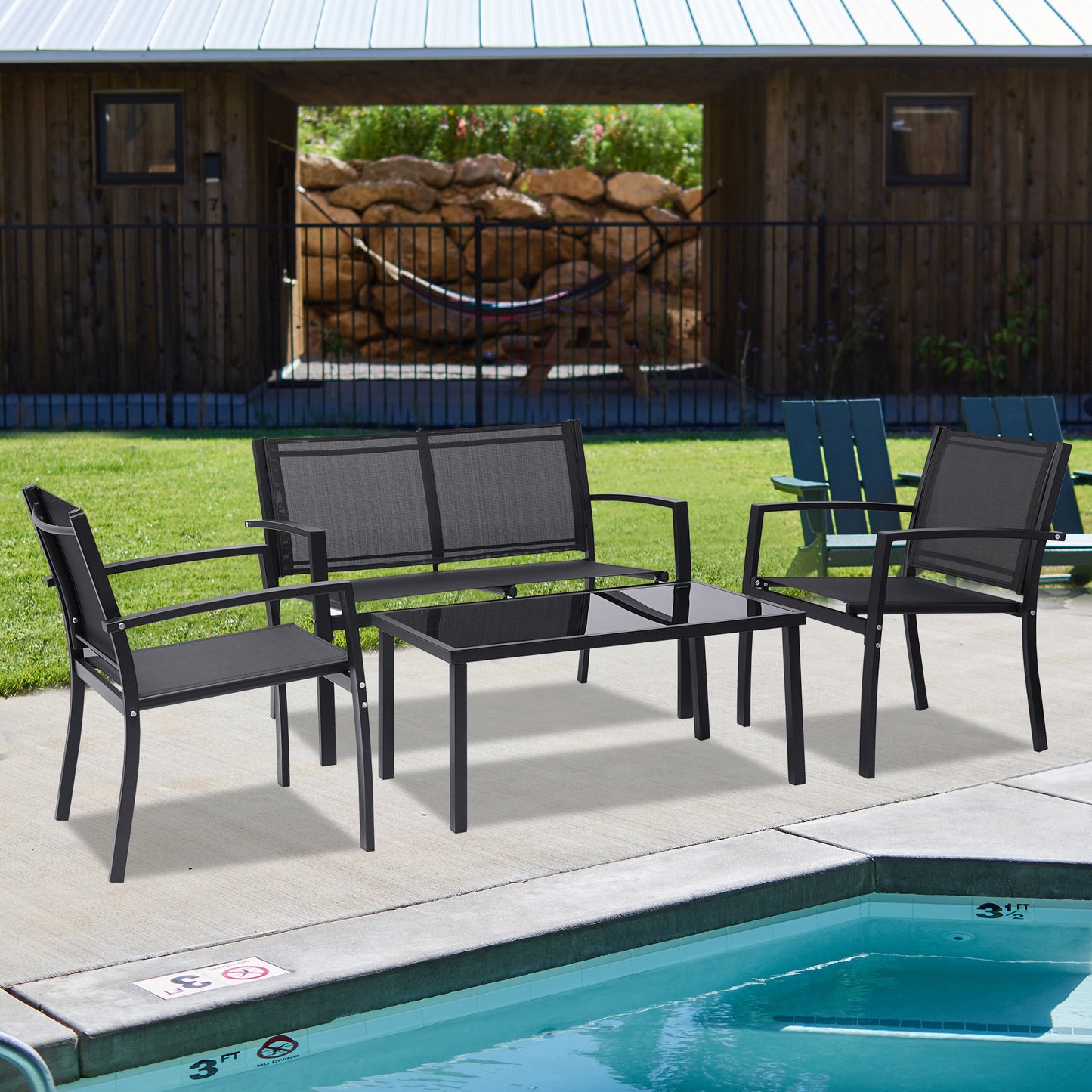 4 Piece Patio Conversation Set, Black