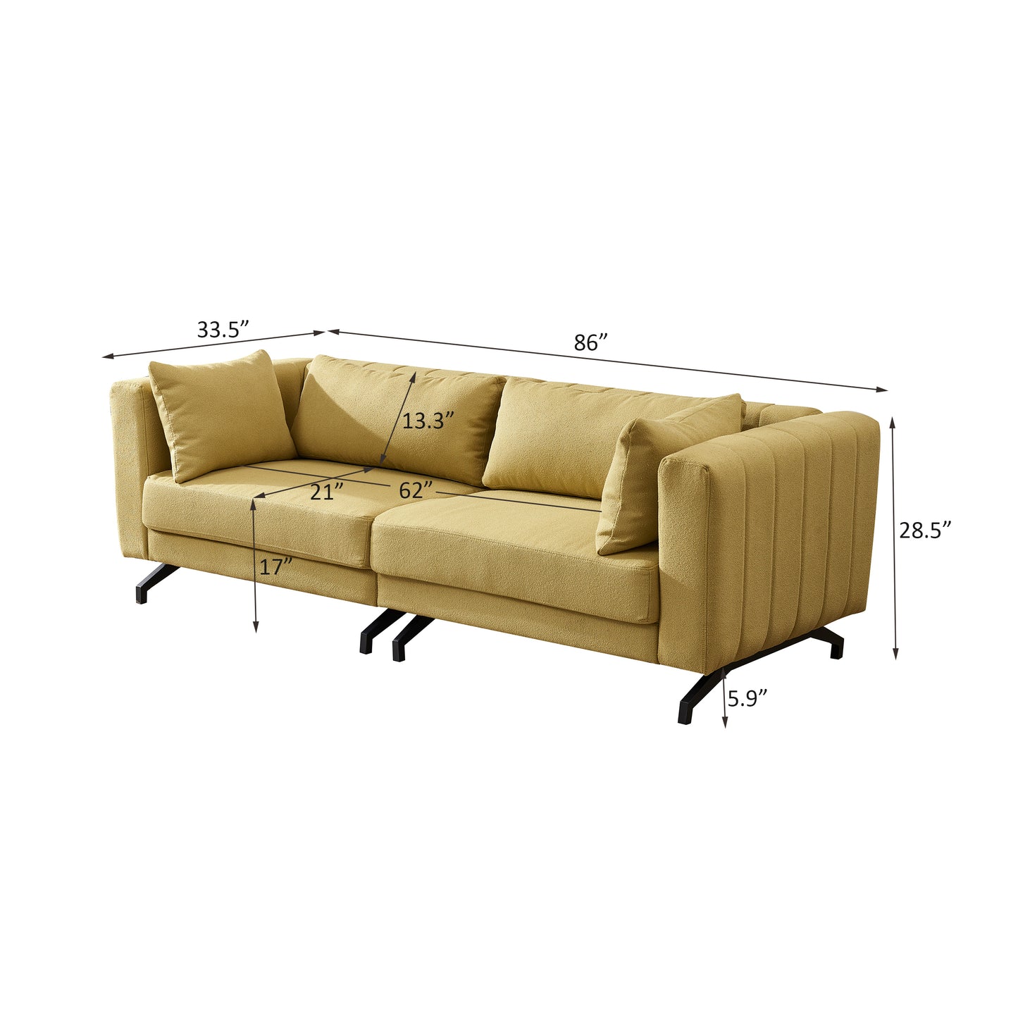 86" Light Yellow Contemporary Sofa