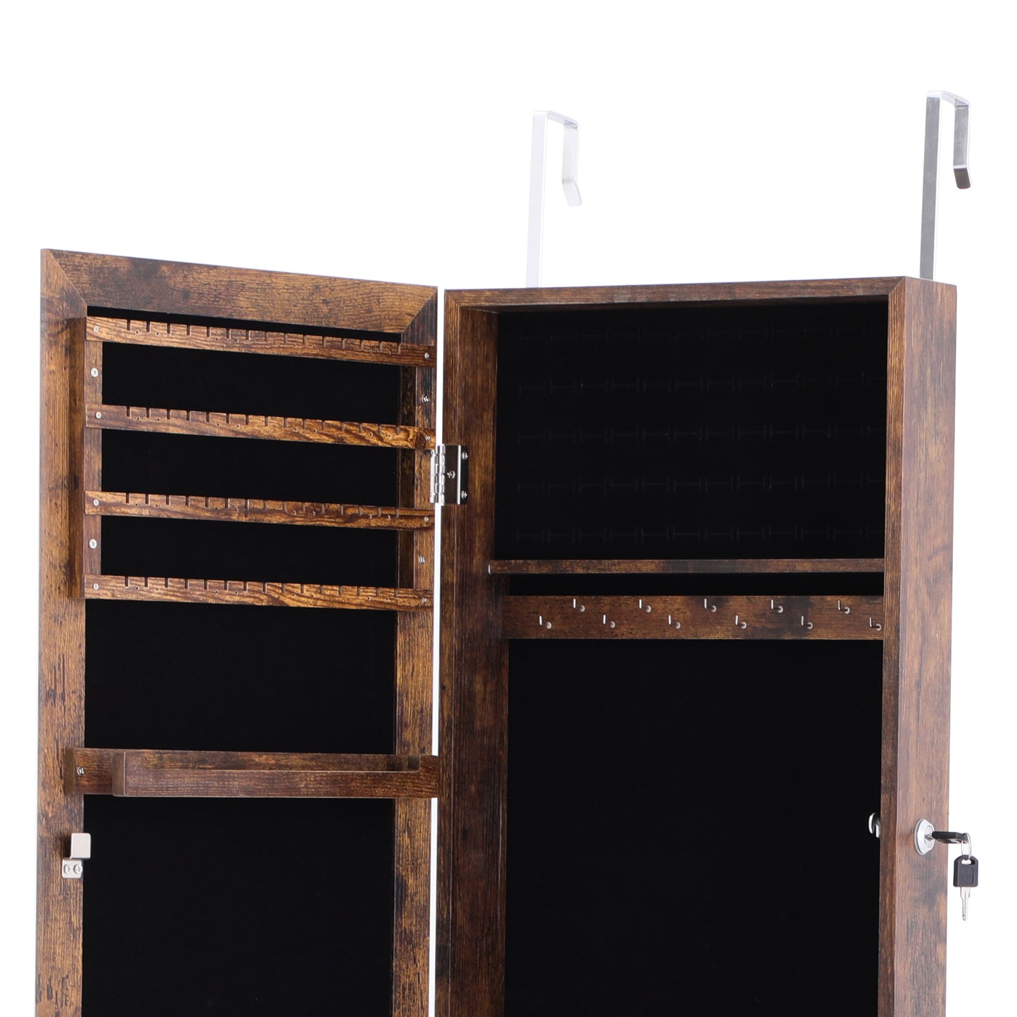 Wall or Door Hung Jewelry Storage Mirror Cabinet, Wood Finish