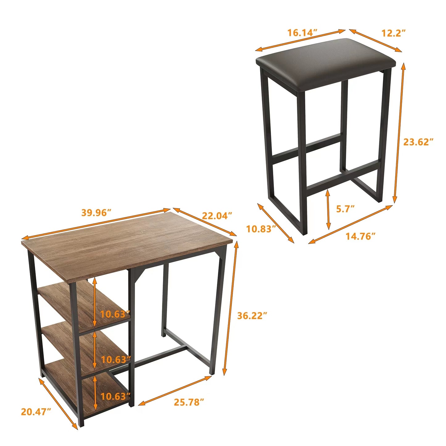 3-Piece Counter-height Table and Stool Set with Shelves