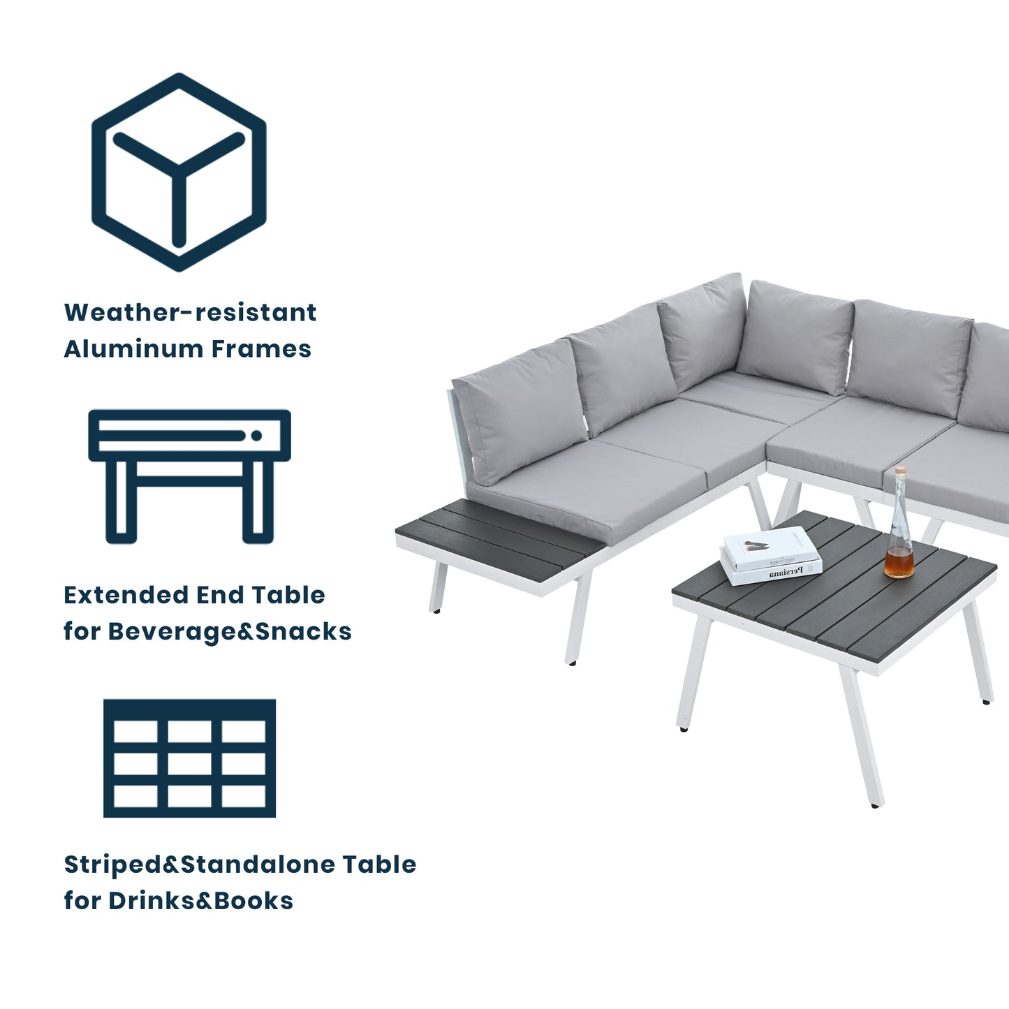 Industrial 5-Piece Aluminum Outdoor Patio Furniture Set