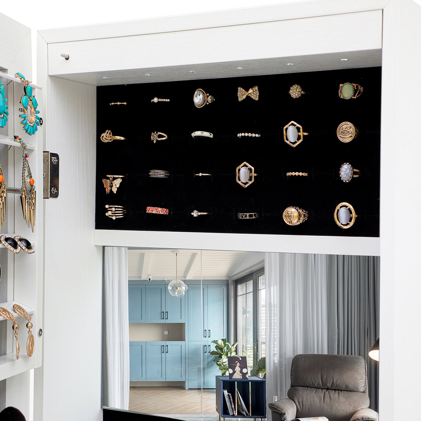 LED-lit Jewelry Storage Cabinet Standing Mirror, White