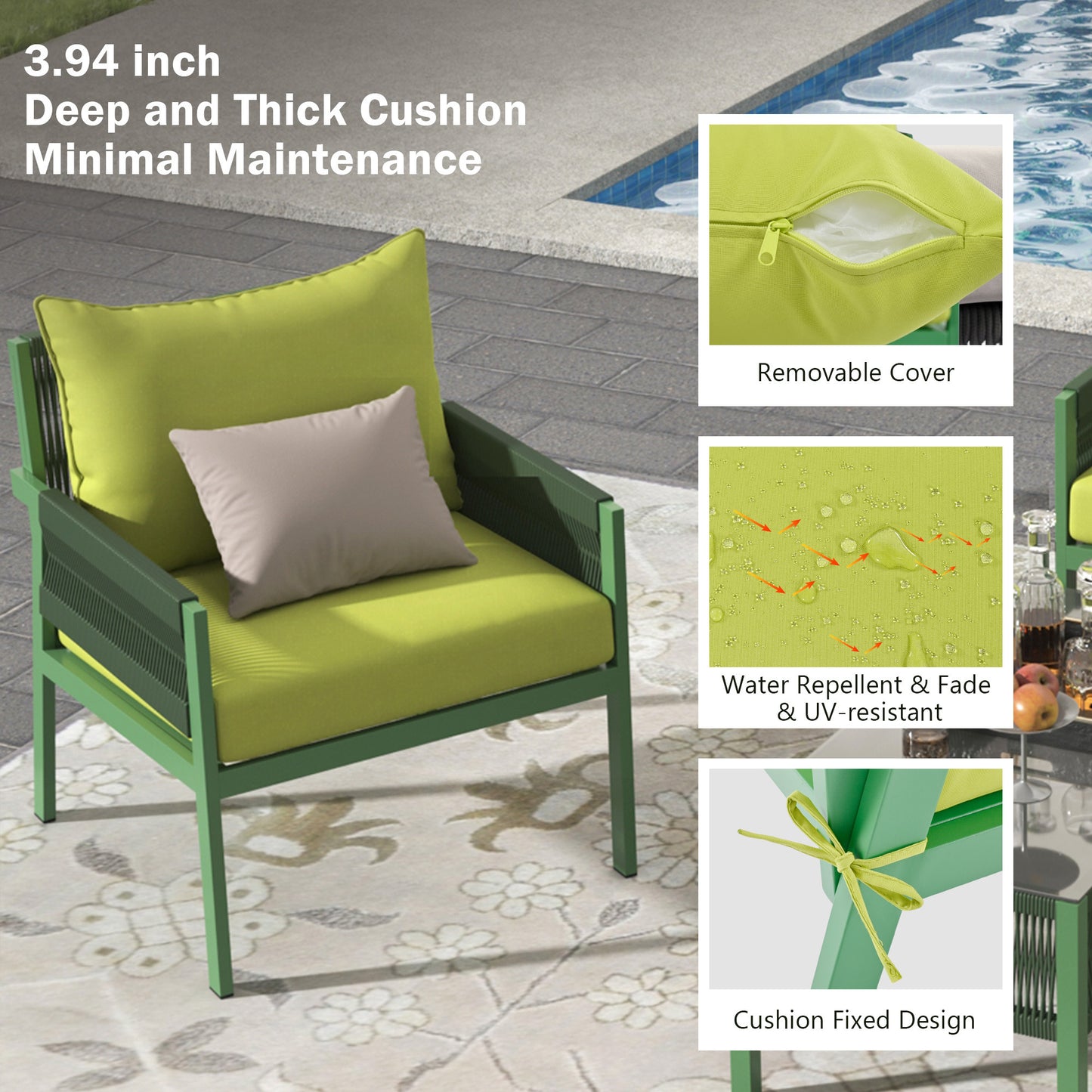4-Piece Green Rope Patio Furniture Set