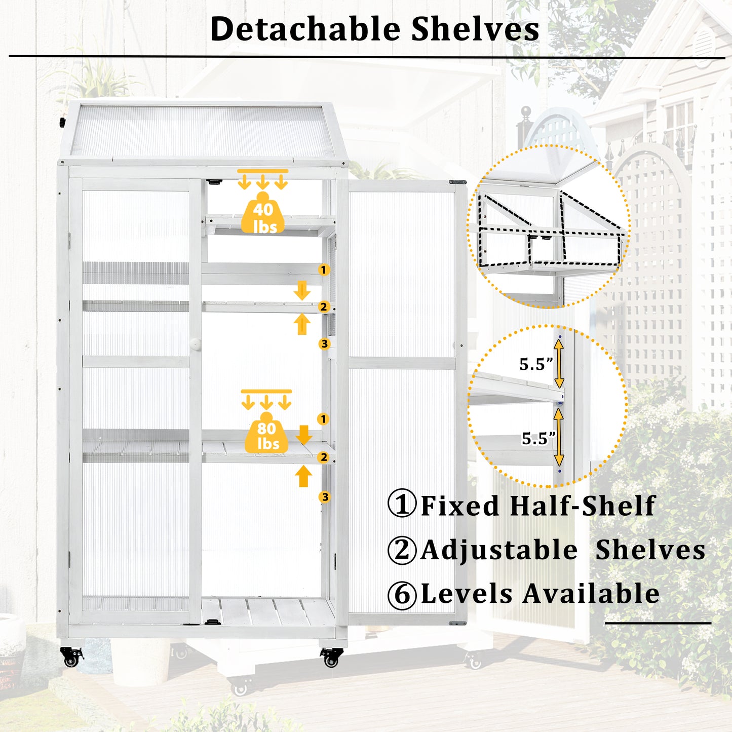 Small Greenhouse on Wheels with Adjustable Shelves for Outdoor or Indoor Use, 62inches tall, White