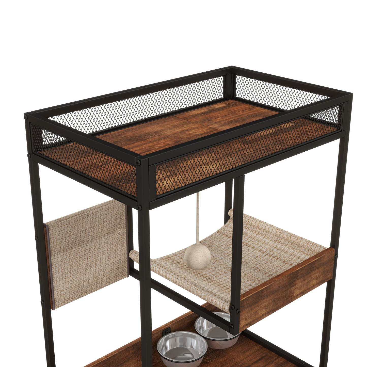 Cat Litter Box Enclosure with Cat Tree Tower, White + Walnut