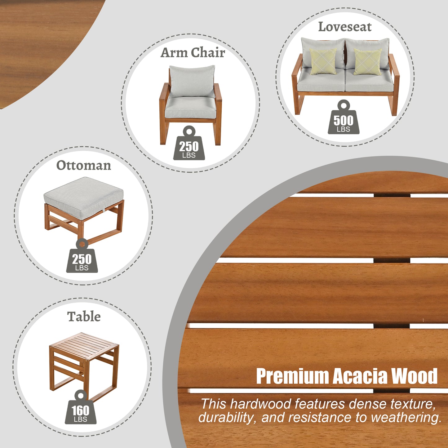6-Piece Outdoor Wood Conversation Set
