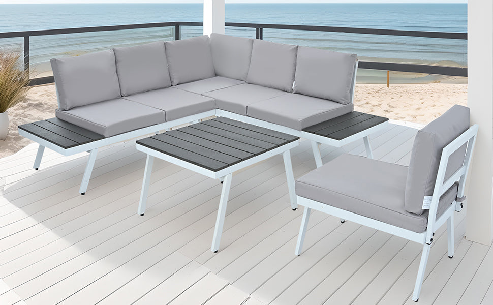 Industrial 5-Piece Aluminum Outdoor Patio Furniture Set