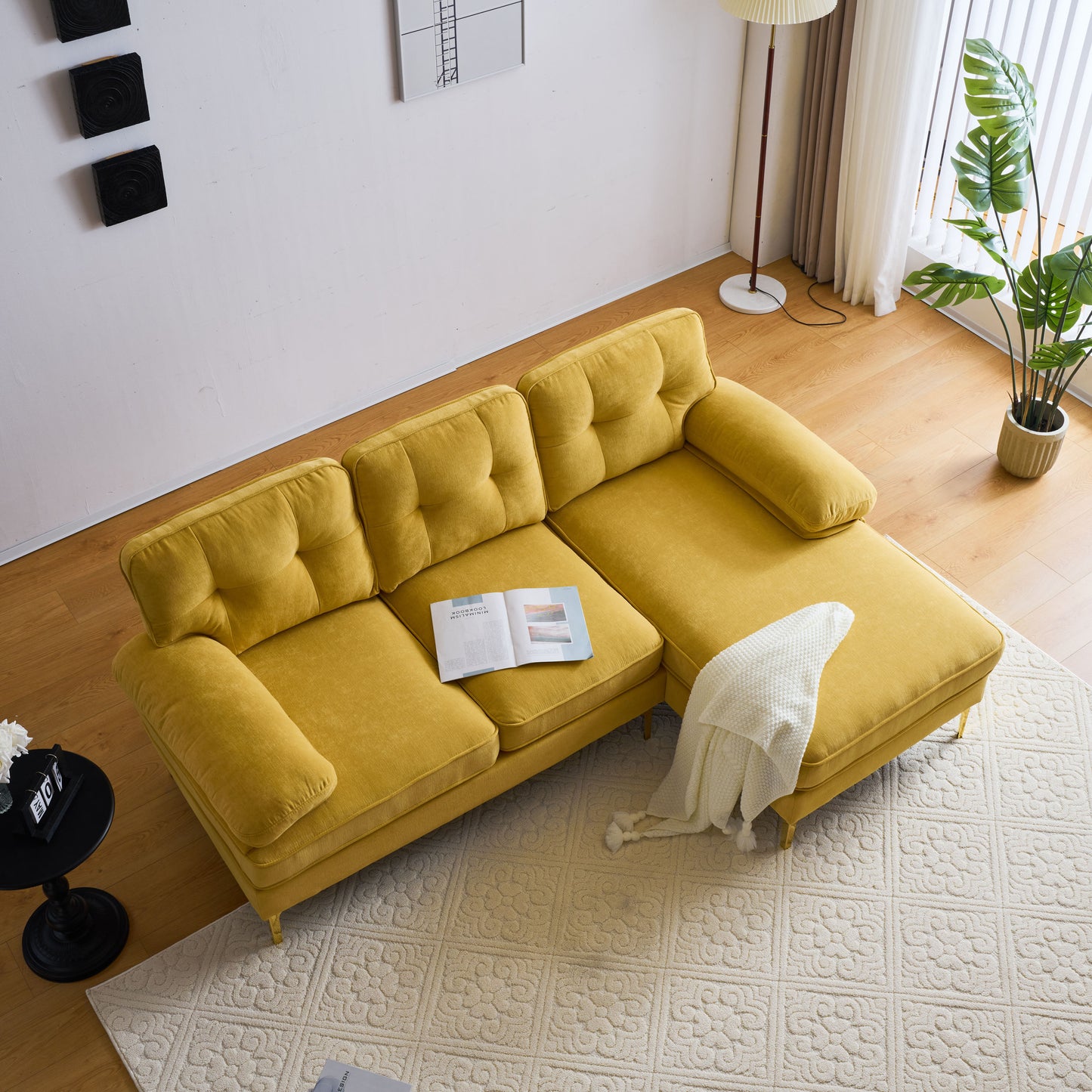83" Modern Sectional L-Shaped Yellow Sofa