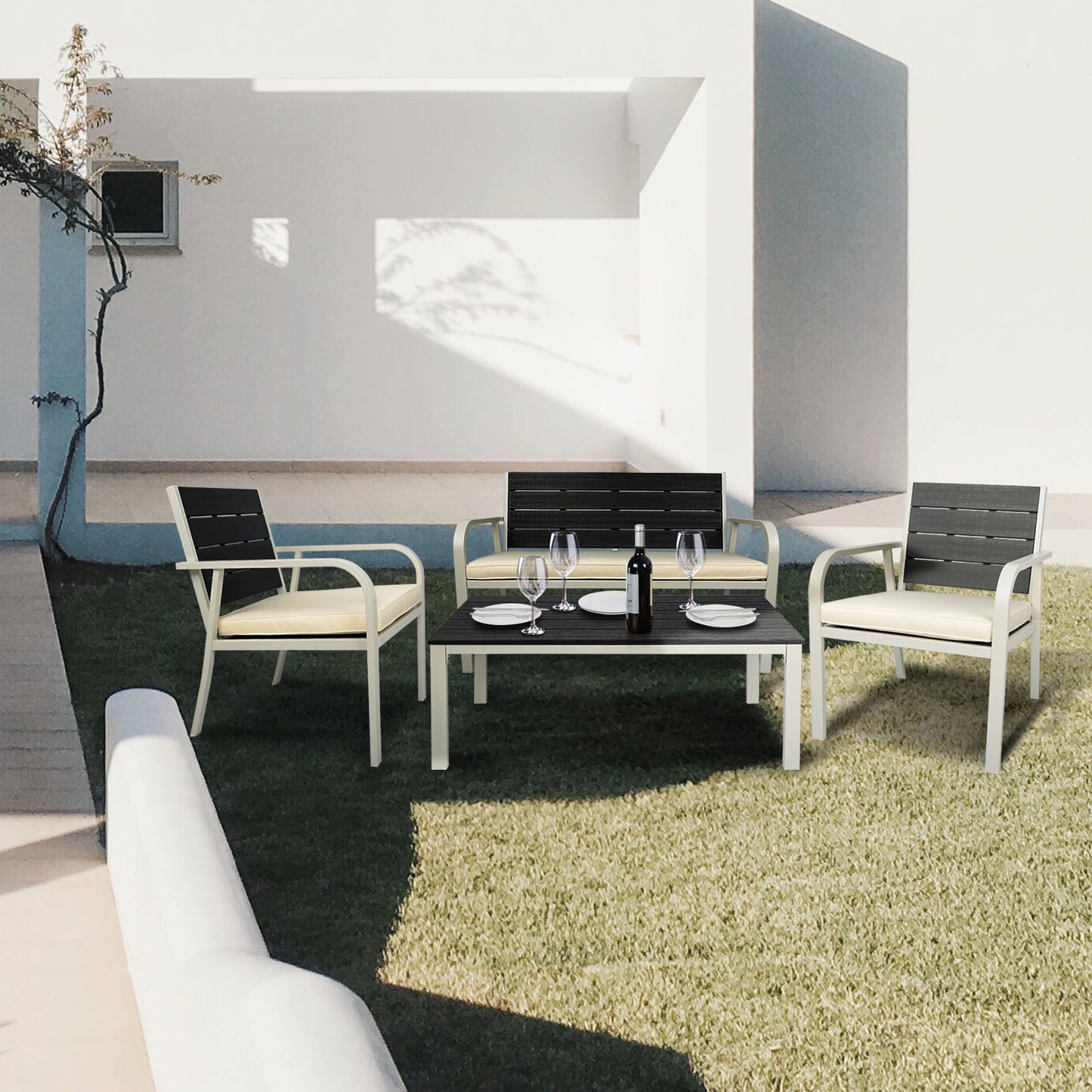 4 Piece Modern Industrial Outdoor Conversation Set