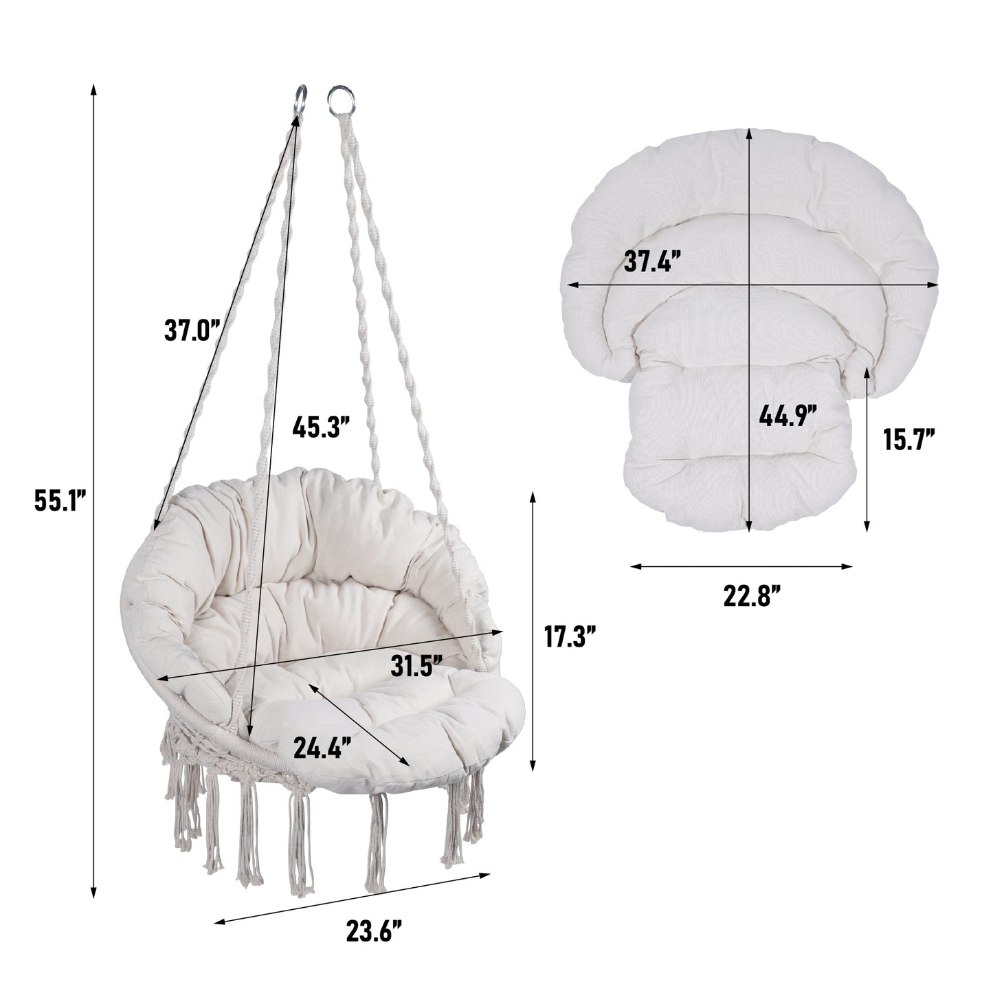 Ultra Padded Cozy Hammock Chair Macrame Swing, Beige