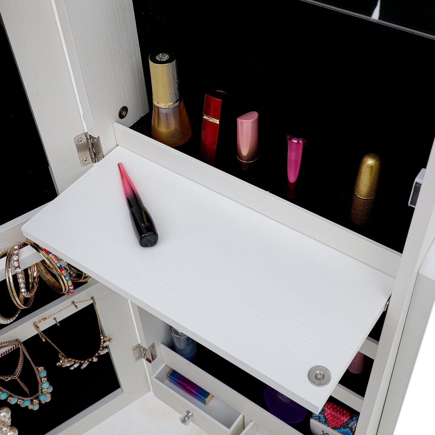LED-lit Jewelry Storage Cabinet Standing Mirror, White