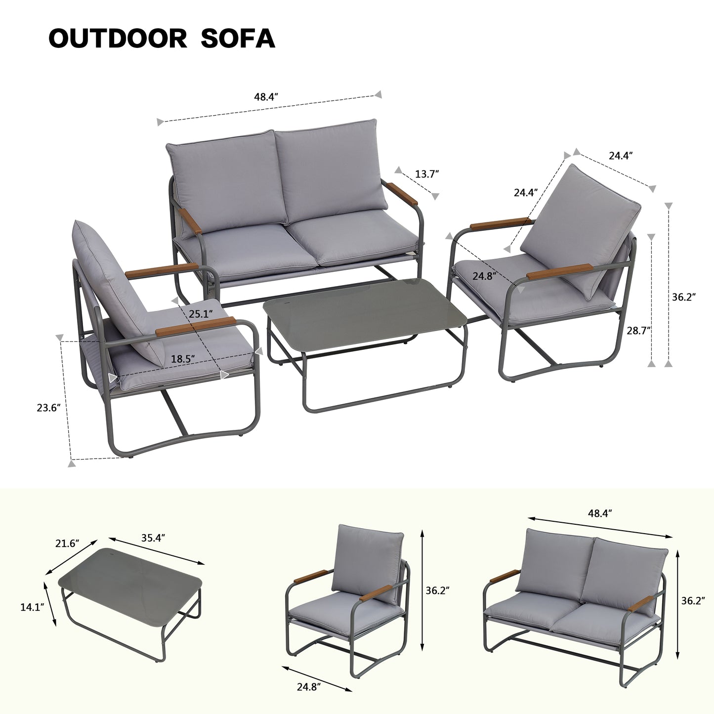 4-Piece Outdoor Industrial-style Patio Furniture Sets