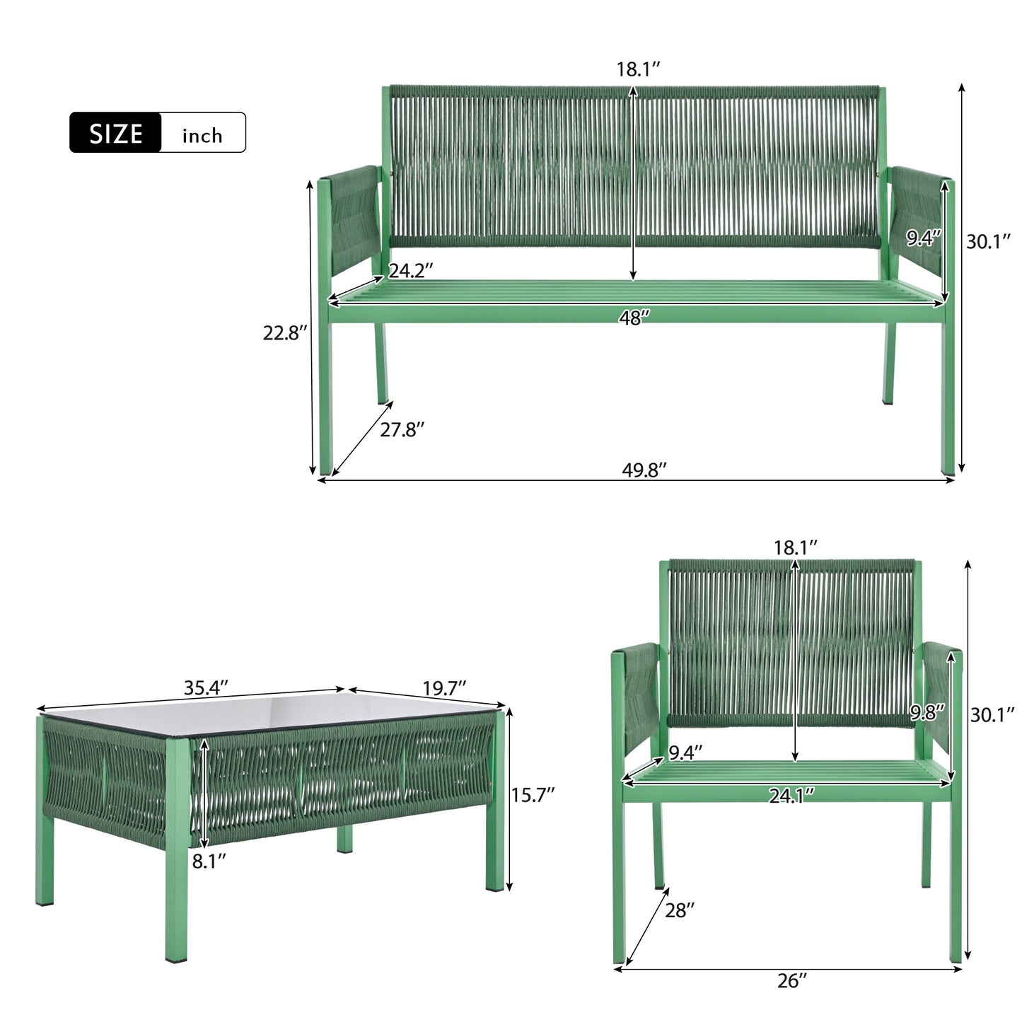 4-Piece Green Rope Patio Furniture Set