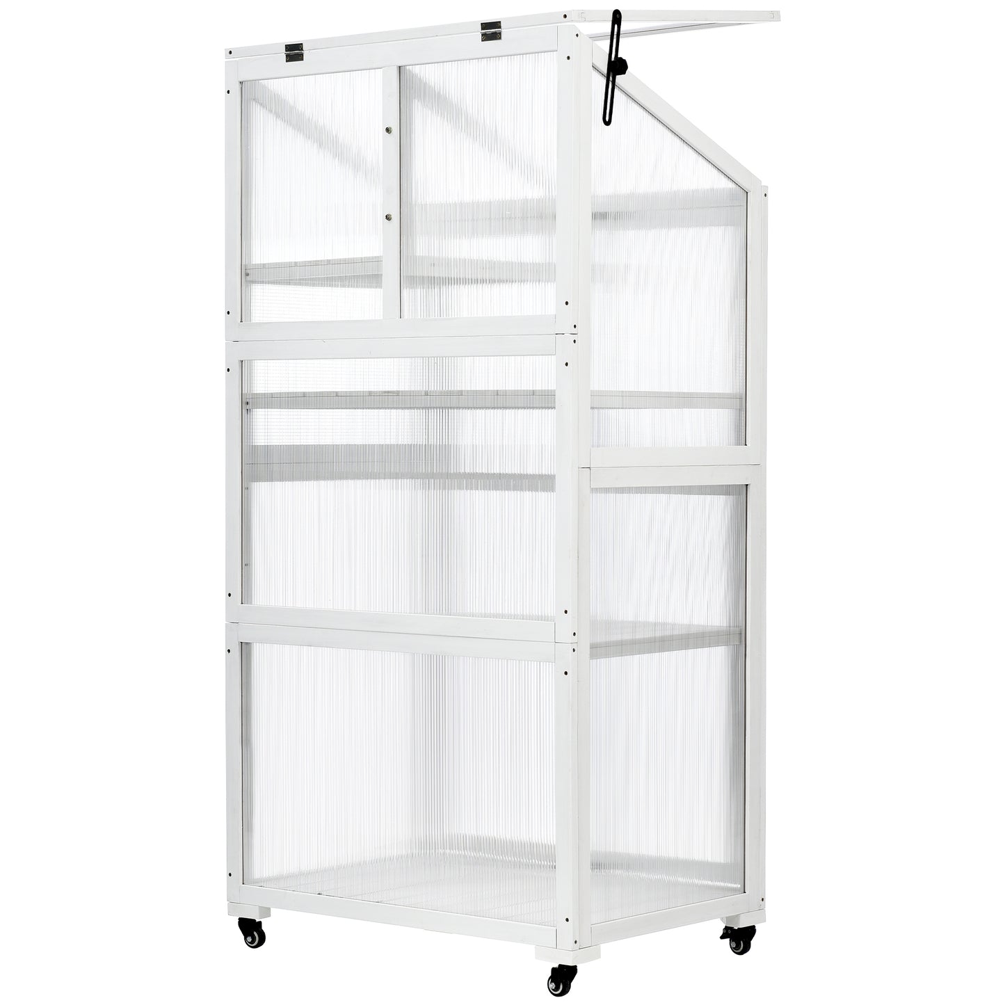 Small Greenhouse on Wheels with Adjustable Shelves for Outdoor or Indoor Use, 62inches tall, White
