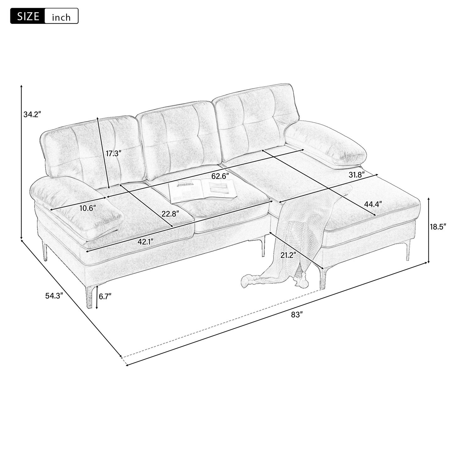 83" Modern Sectional L-Shaped Yellow Sofa