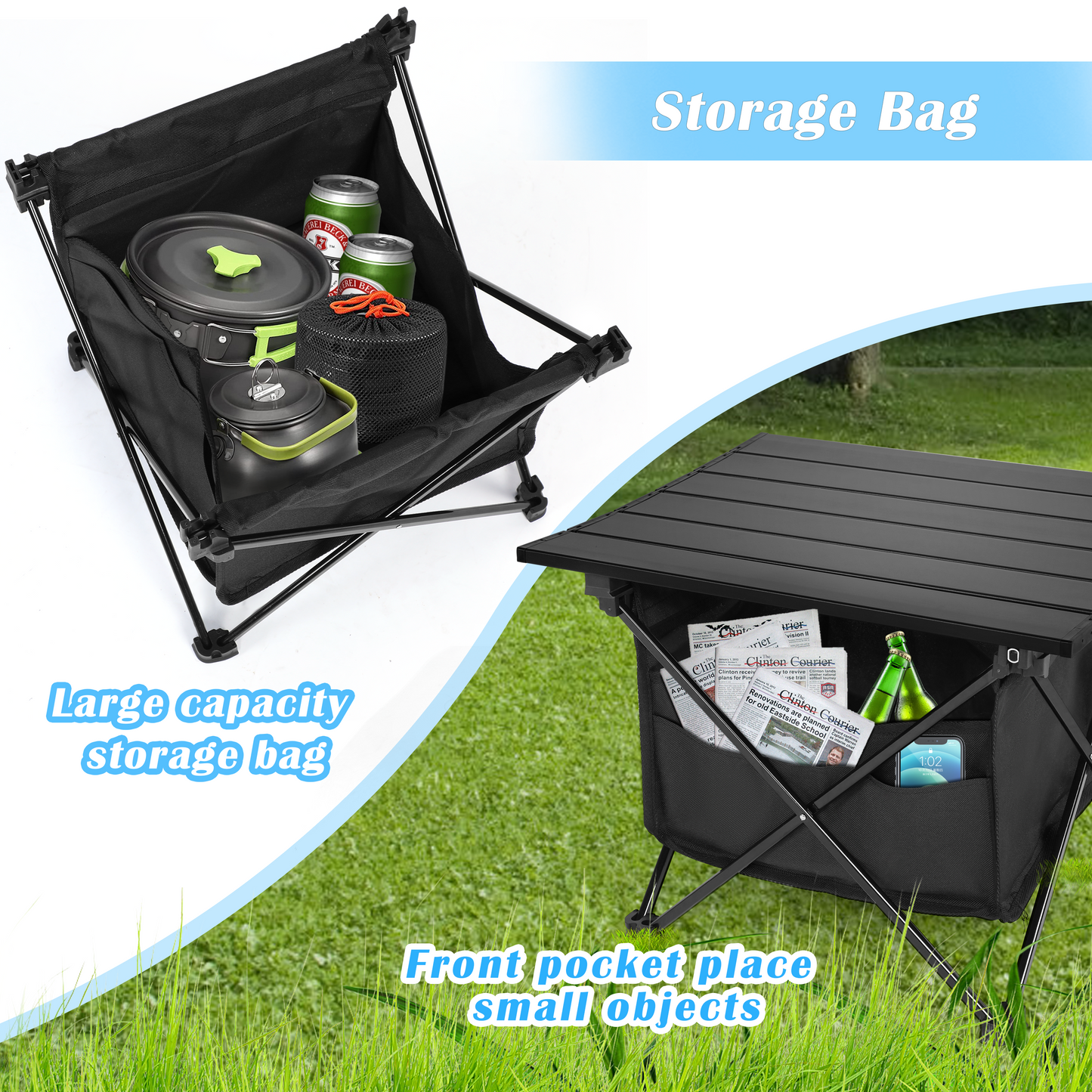 Portable Outdoor Folding Table with Storage and Carry Bag