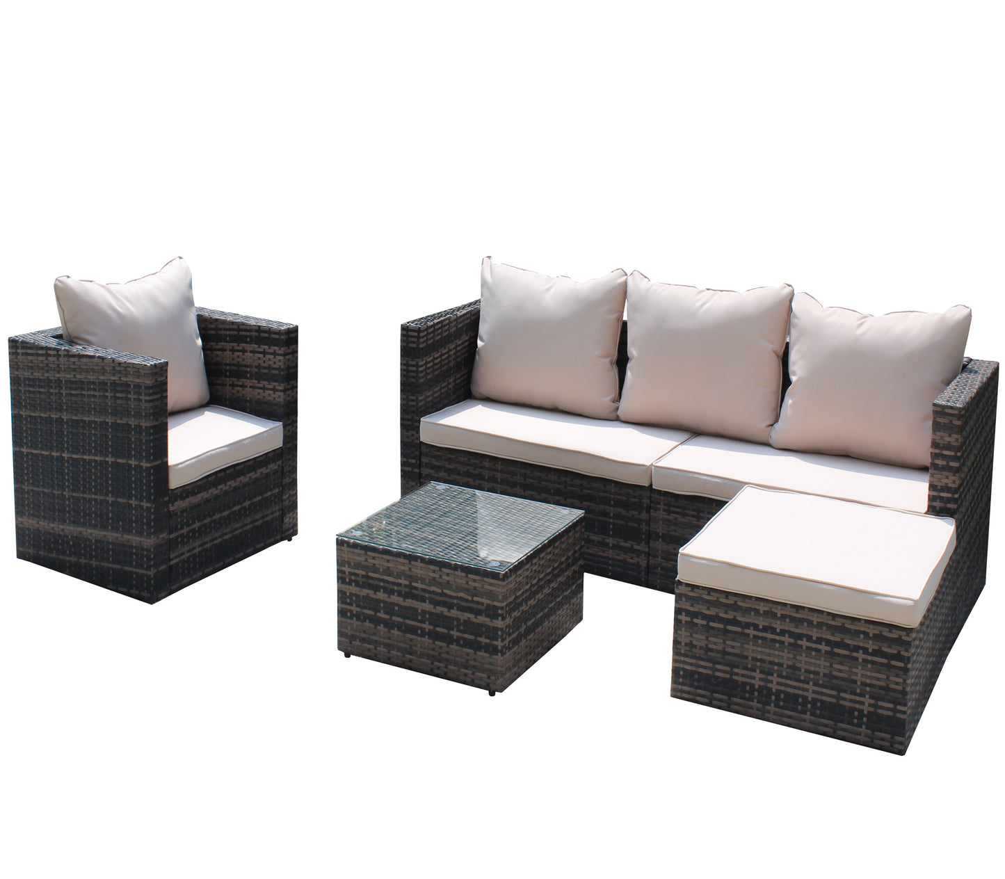 Rattan Patio Furniture 4-Piece Set with Sectional Sofa