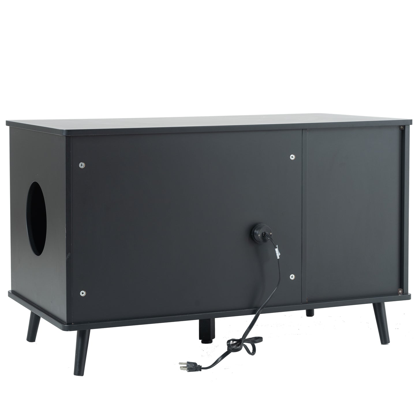 Cat Litter Box Furniture with Hidden Plug, 3 Doors, Walnut and Black