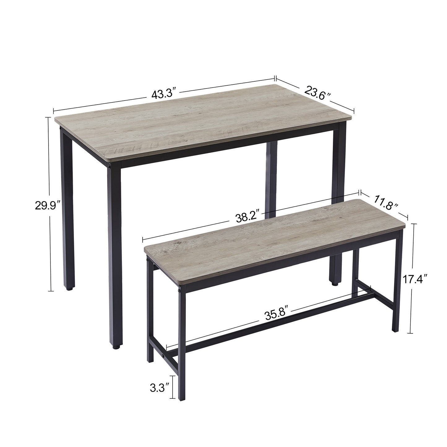 Grey Dining Table Set Counter Height Table with 2 Benches