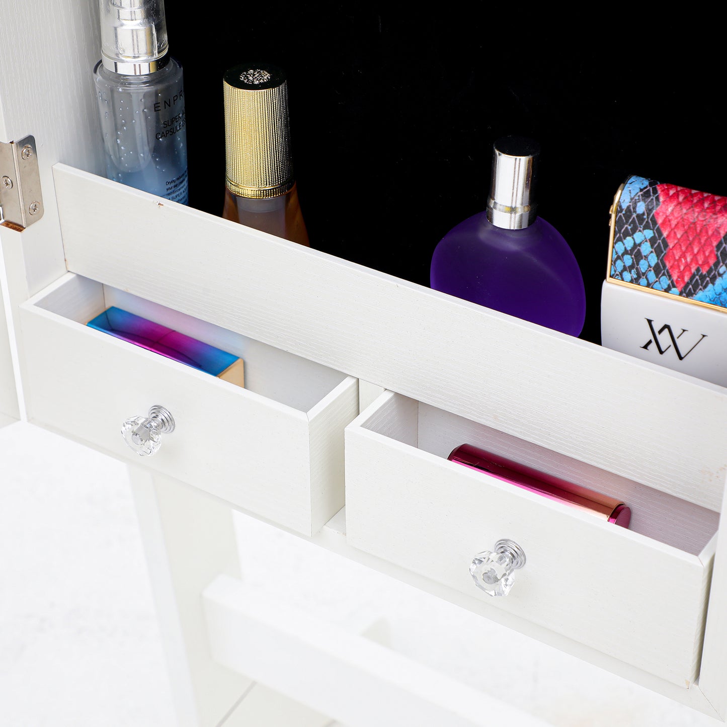 LED-lit Jewelry Storage Cabinet Standing Mirror, White