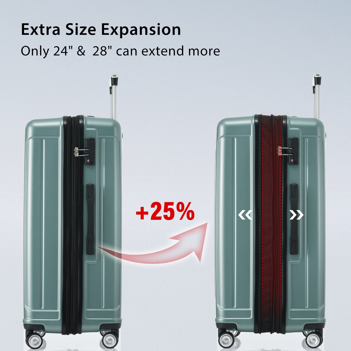 Luggage Light Green Set 3 Pieces, Expandable Spinner Suitcases with TSA Lock