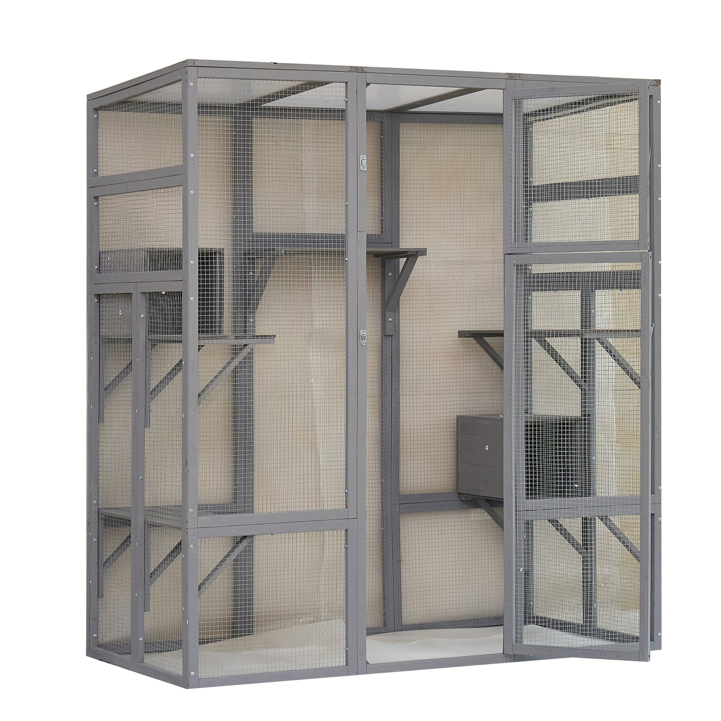Big Catio Wooden with 6 High Ledges, Weather Protection Asphalt Roof