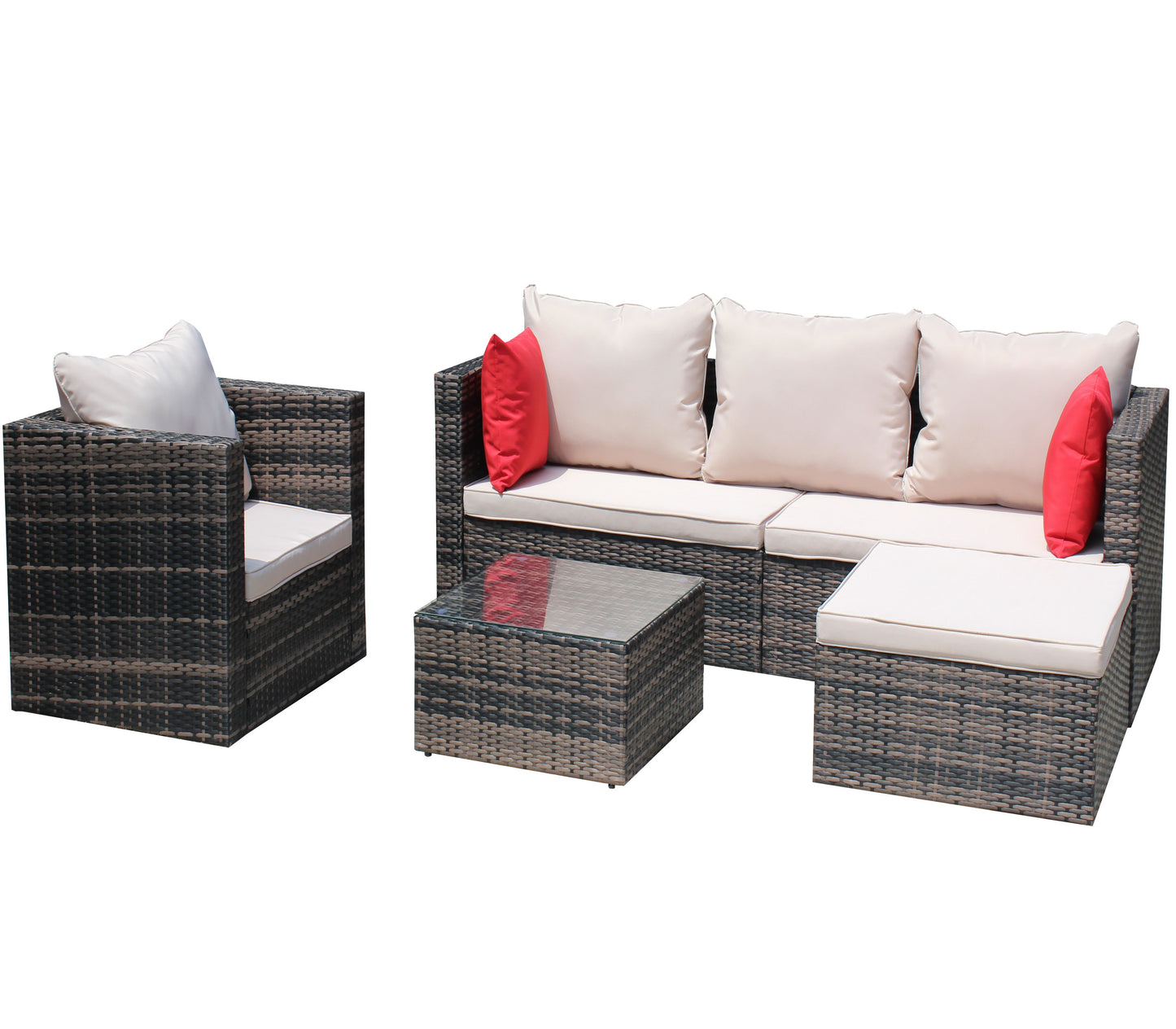 Rattan Patio Furniture 4-Piece Set with Sectional Sofa