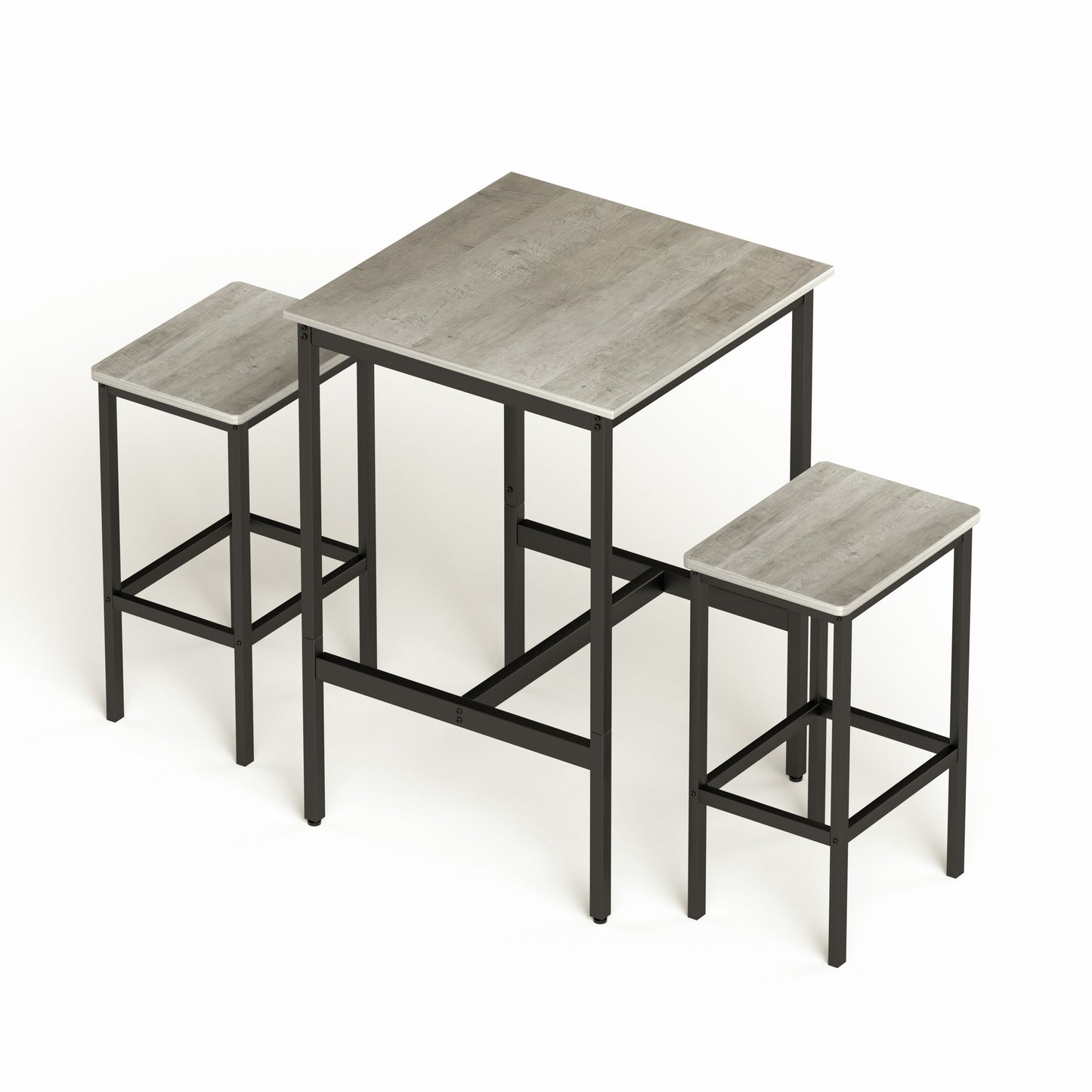 Square Industrial Bar Table Set with 2 Chairs