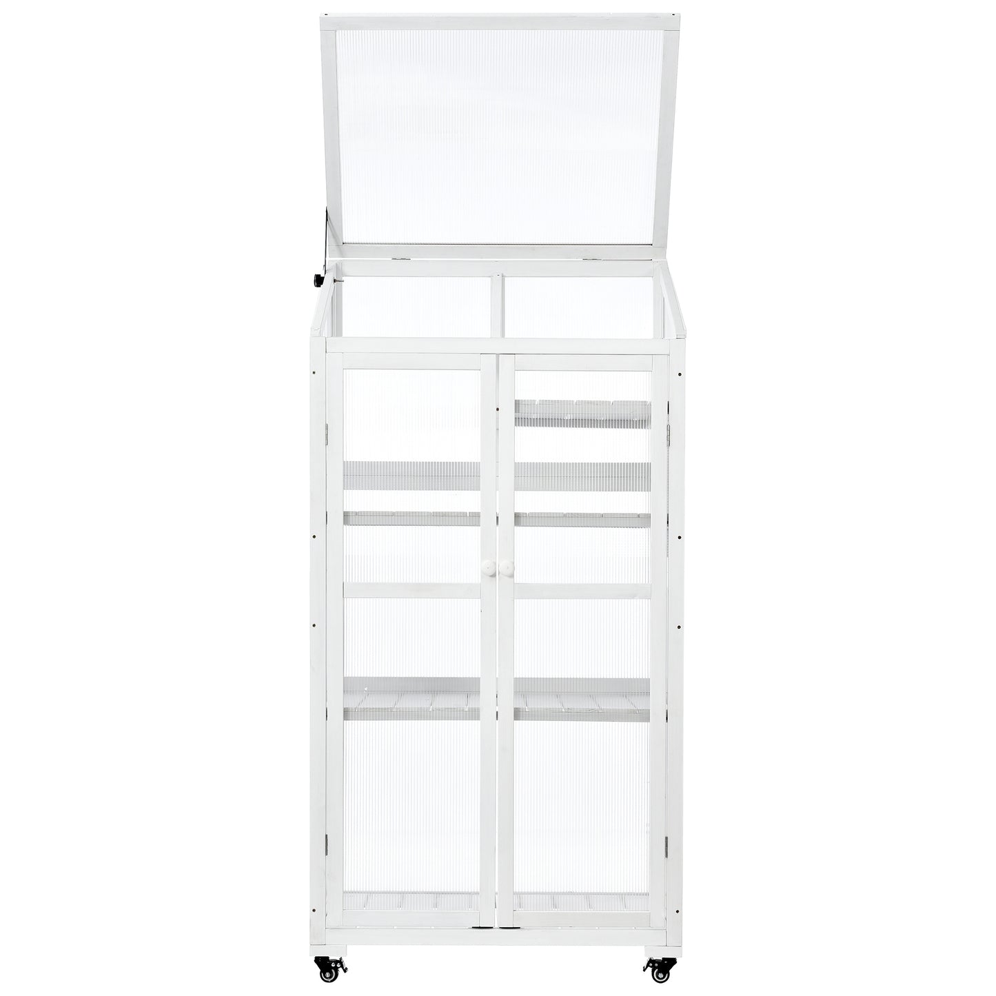 Small Greenhouse on Wheels with Adjustable Shelves for Outdoor or Indoor Use, 62inches tall, White