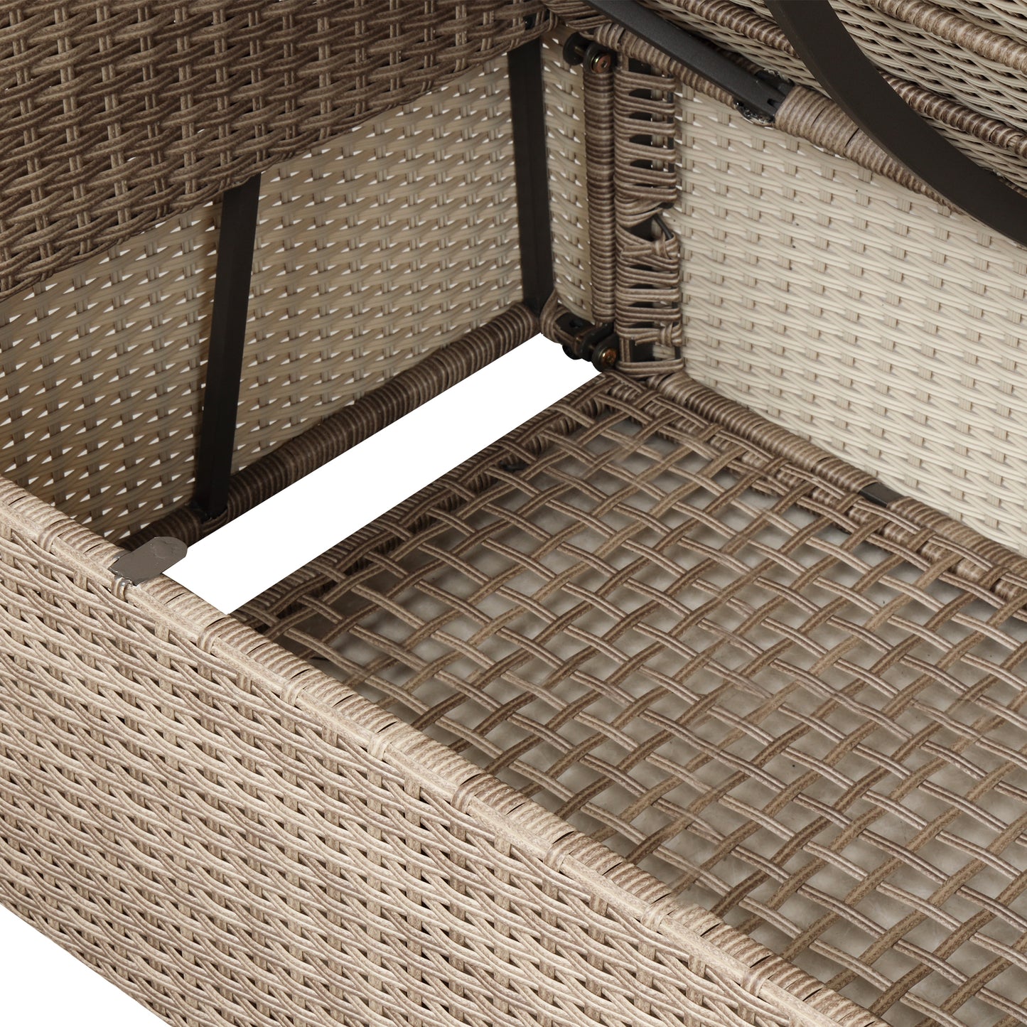 4 Piece Tan Outdoor Wicker Conversation Set with Storage Ottomans