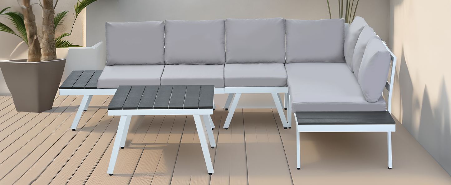Industrial 5-Piece Aluminum Outdoor Patio Furniture Set