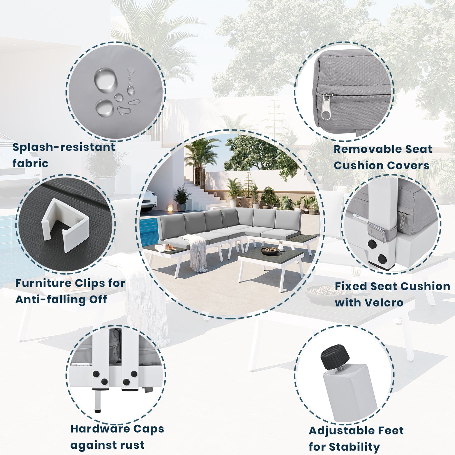 Industrial 5-Piece Aluminum Outdoor Patio Furniture Set