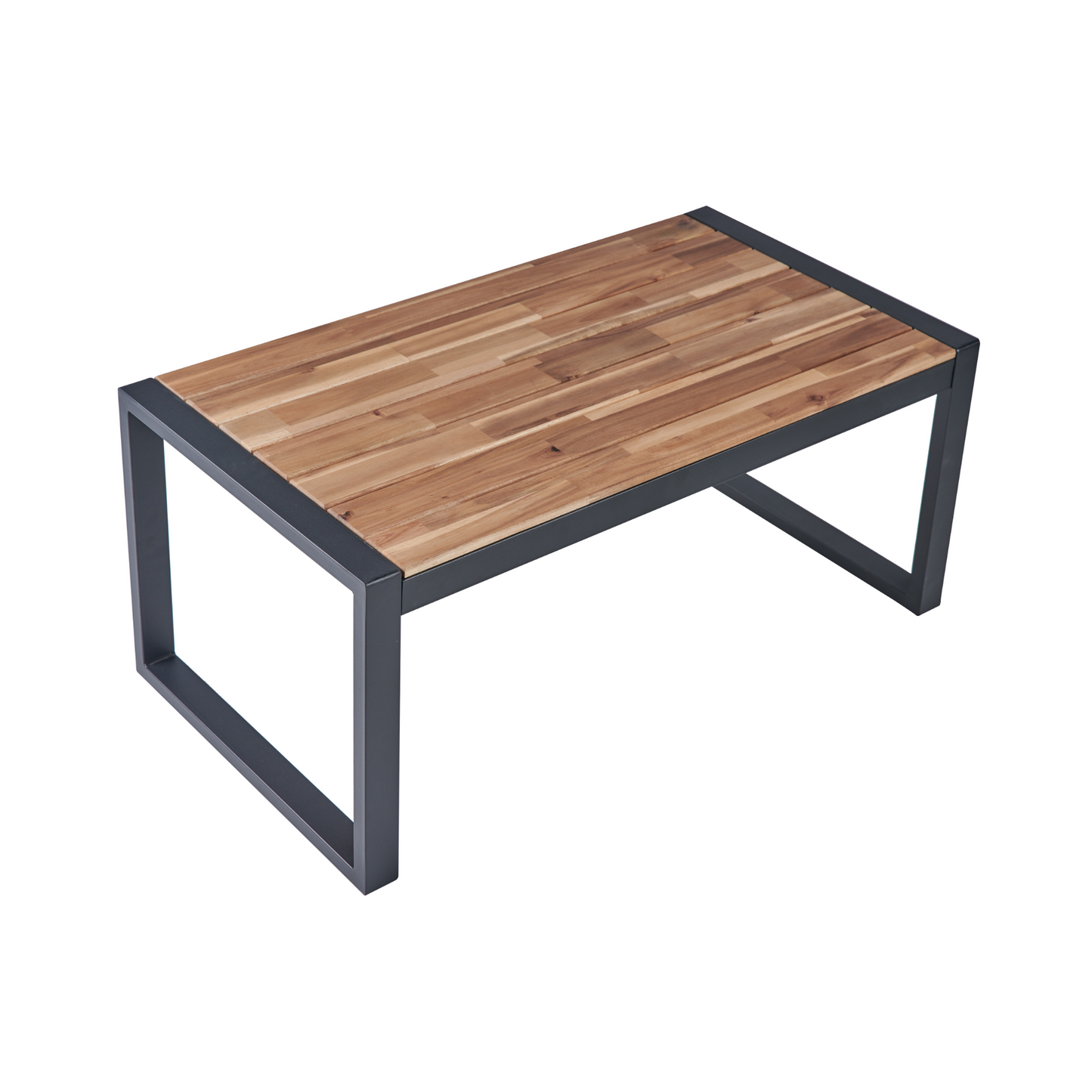 4-Piece Acacia Wood Table Top Outdoor Patio Set, Black and Light Brown