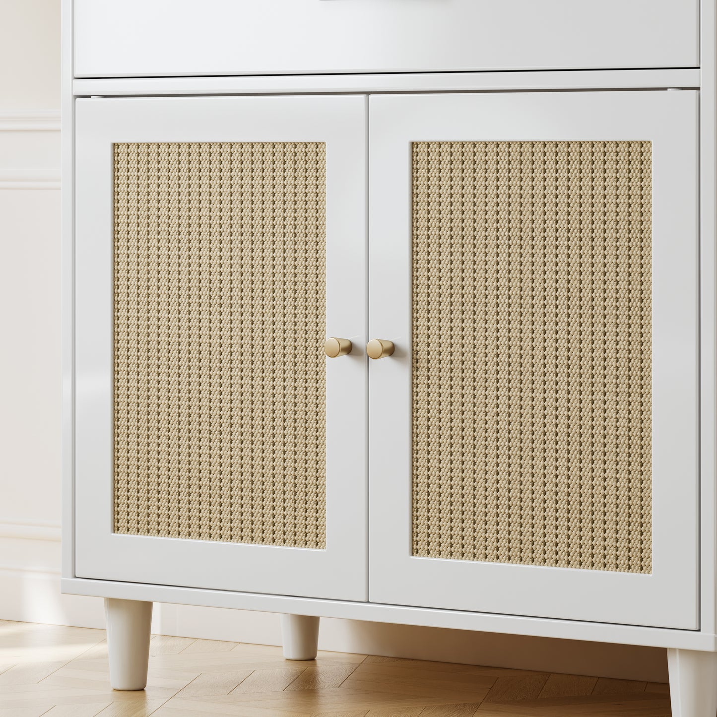 Cat Litter Box Enclosure, White with Scratch Pad Doors