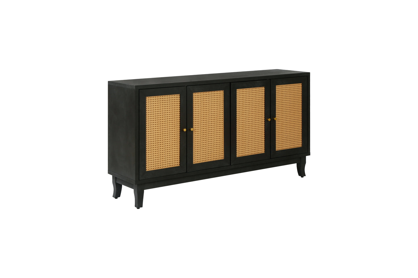 Handcrafted Rattan Sideboard Buffet Cabinet in Black