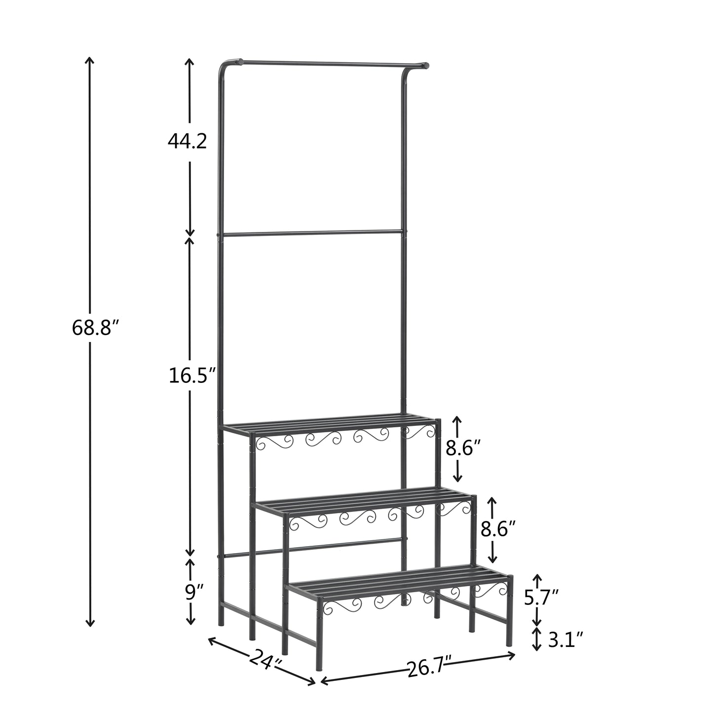 3-Tier Plant Stand with Hanging Rod