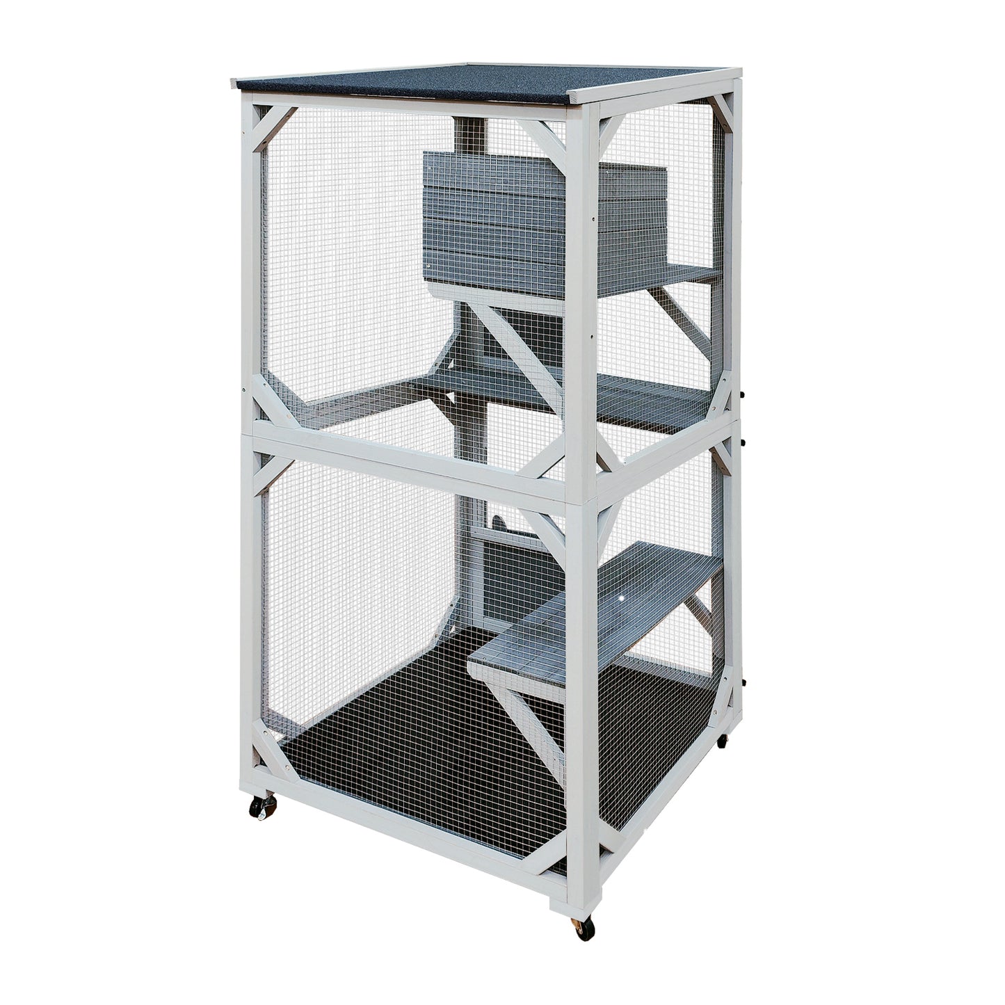 31" Wooden Catio Outdoor Cat Enclosure with Wheels