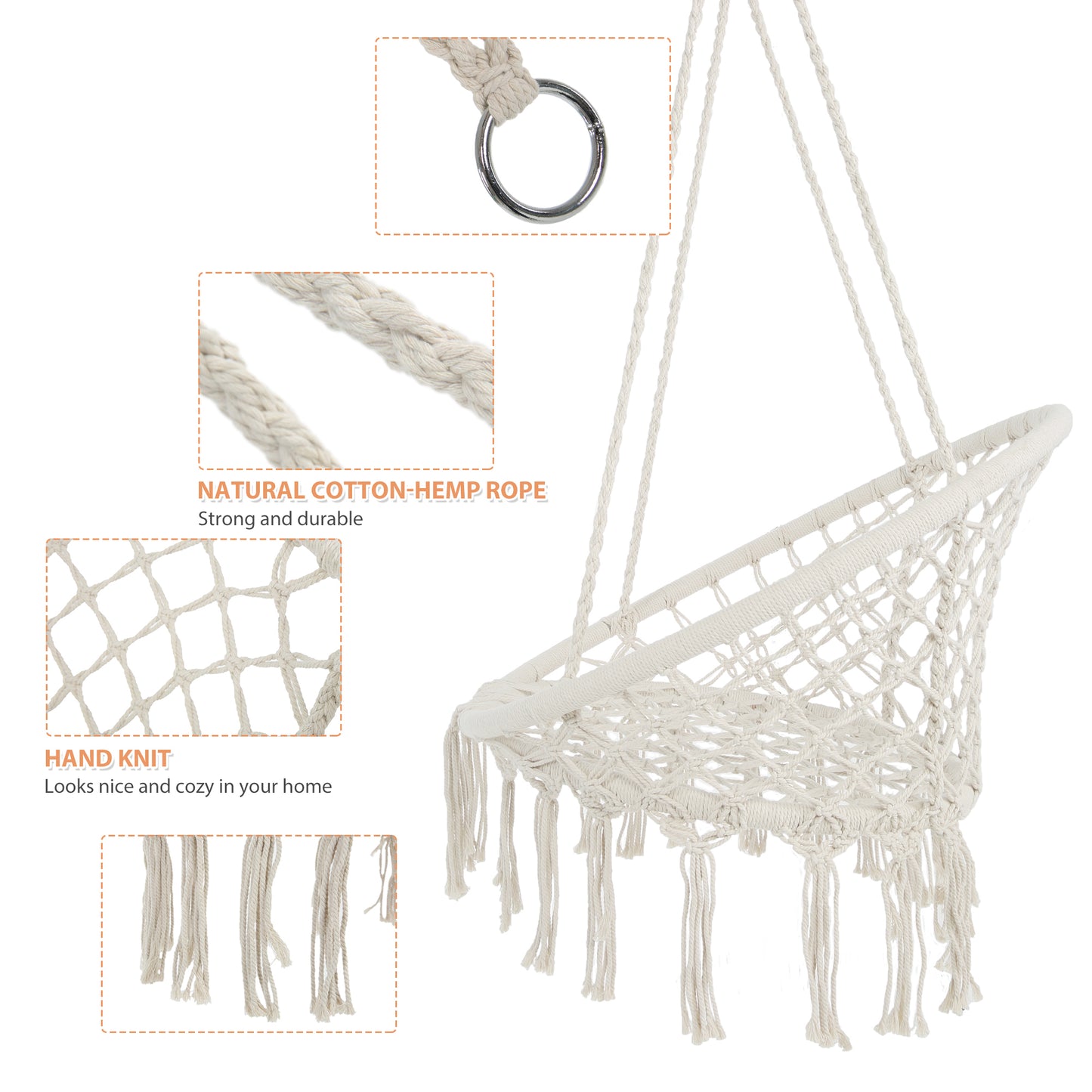 White Hanging Hammock Chair Macrame Swing