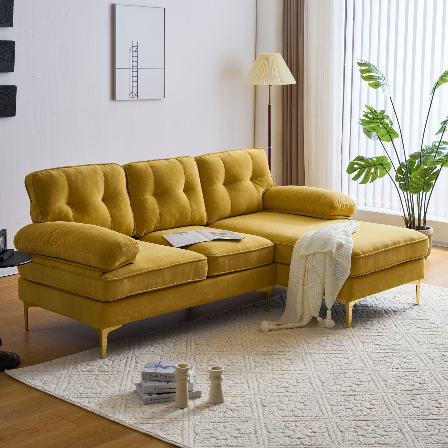 83" Modern Sectional L-Shaped Yellow Sofa