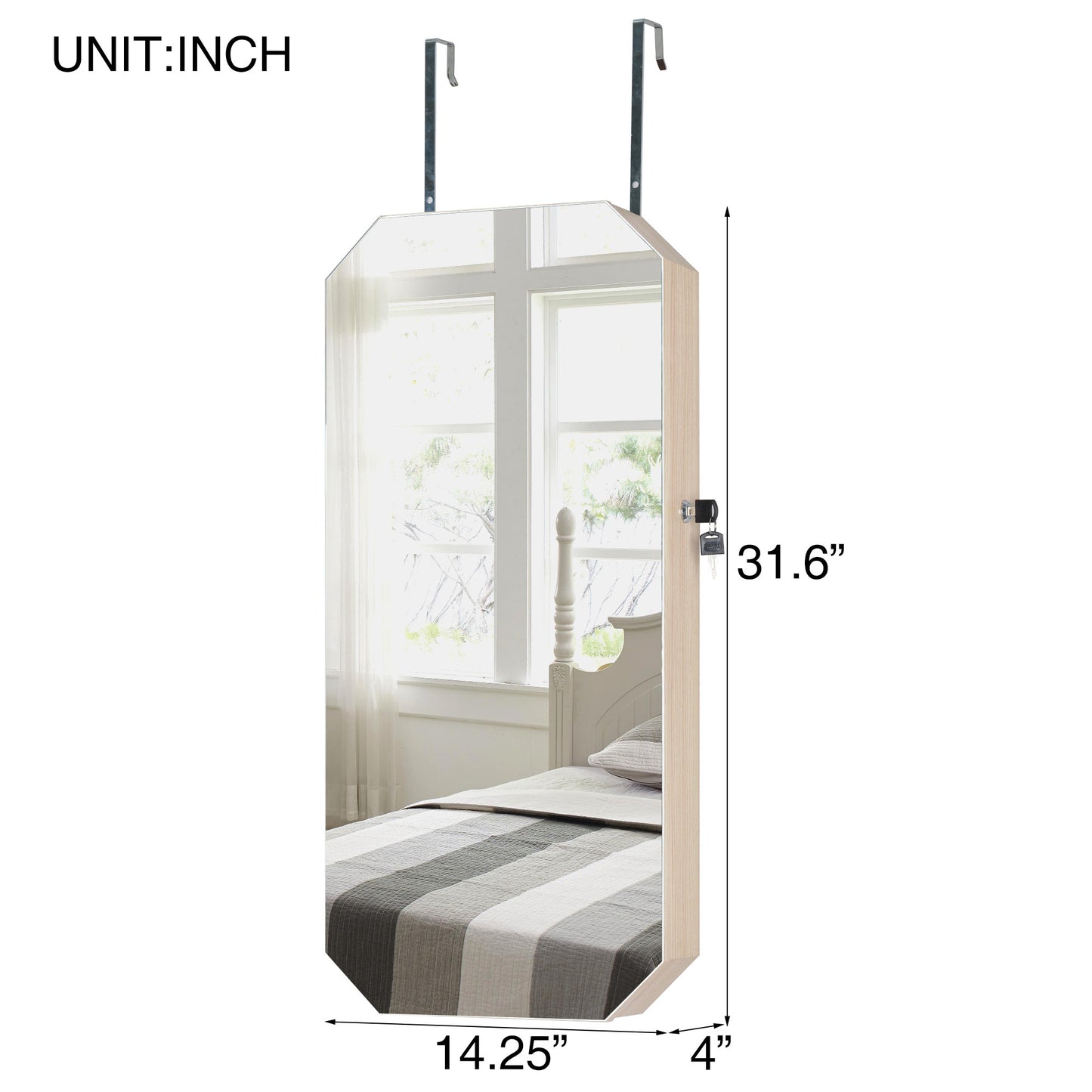 Hanging Mirror with Jewelry Storage Wood Finish